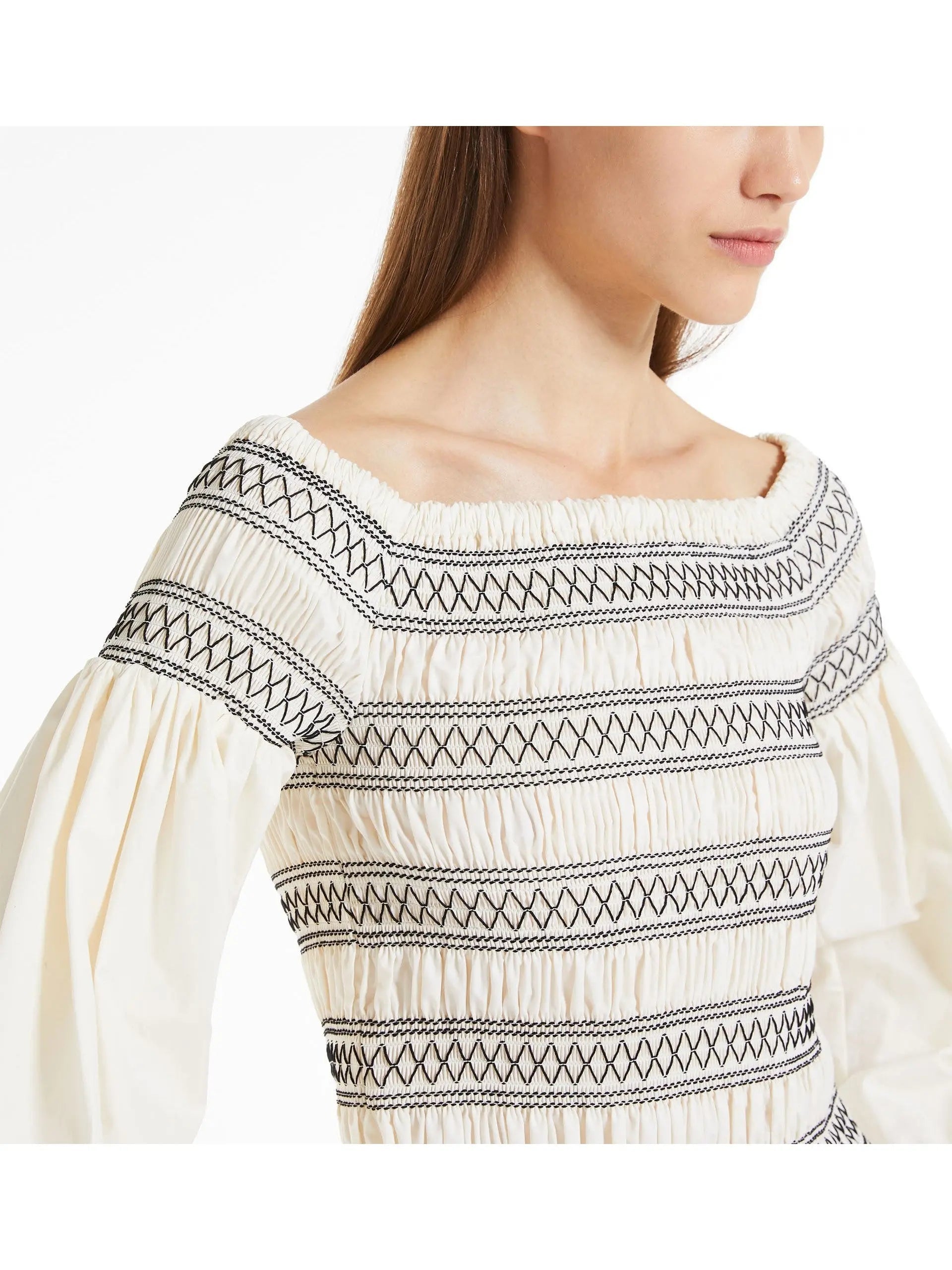 Feminine Off-Shoulder Smocked Blouse in Cotton - Tops