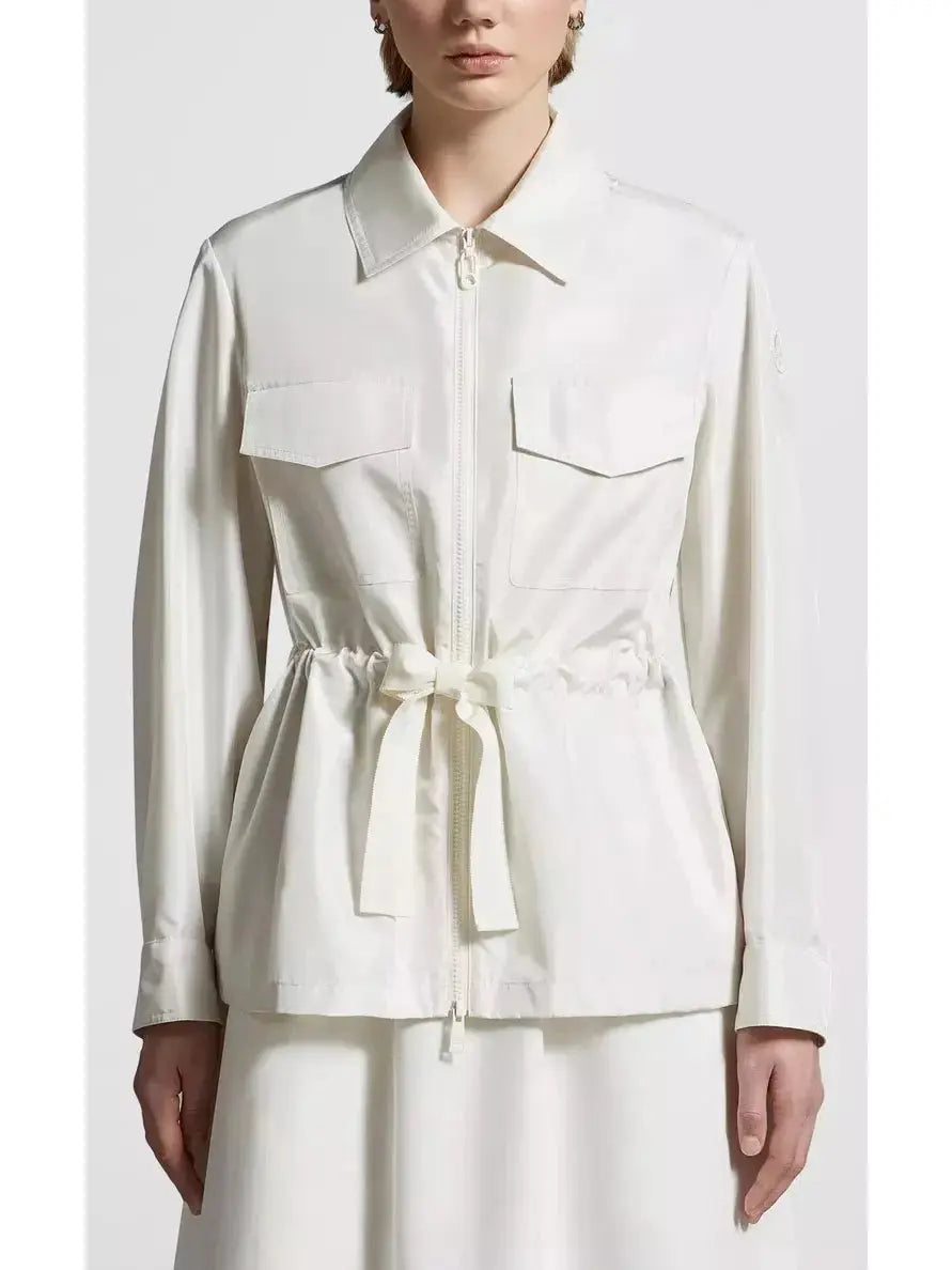 Field Jacket with Tie String Waist in White - Jackets