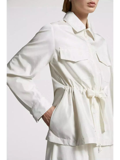 Field Jacket with Tie String Waist in White - Jackets