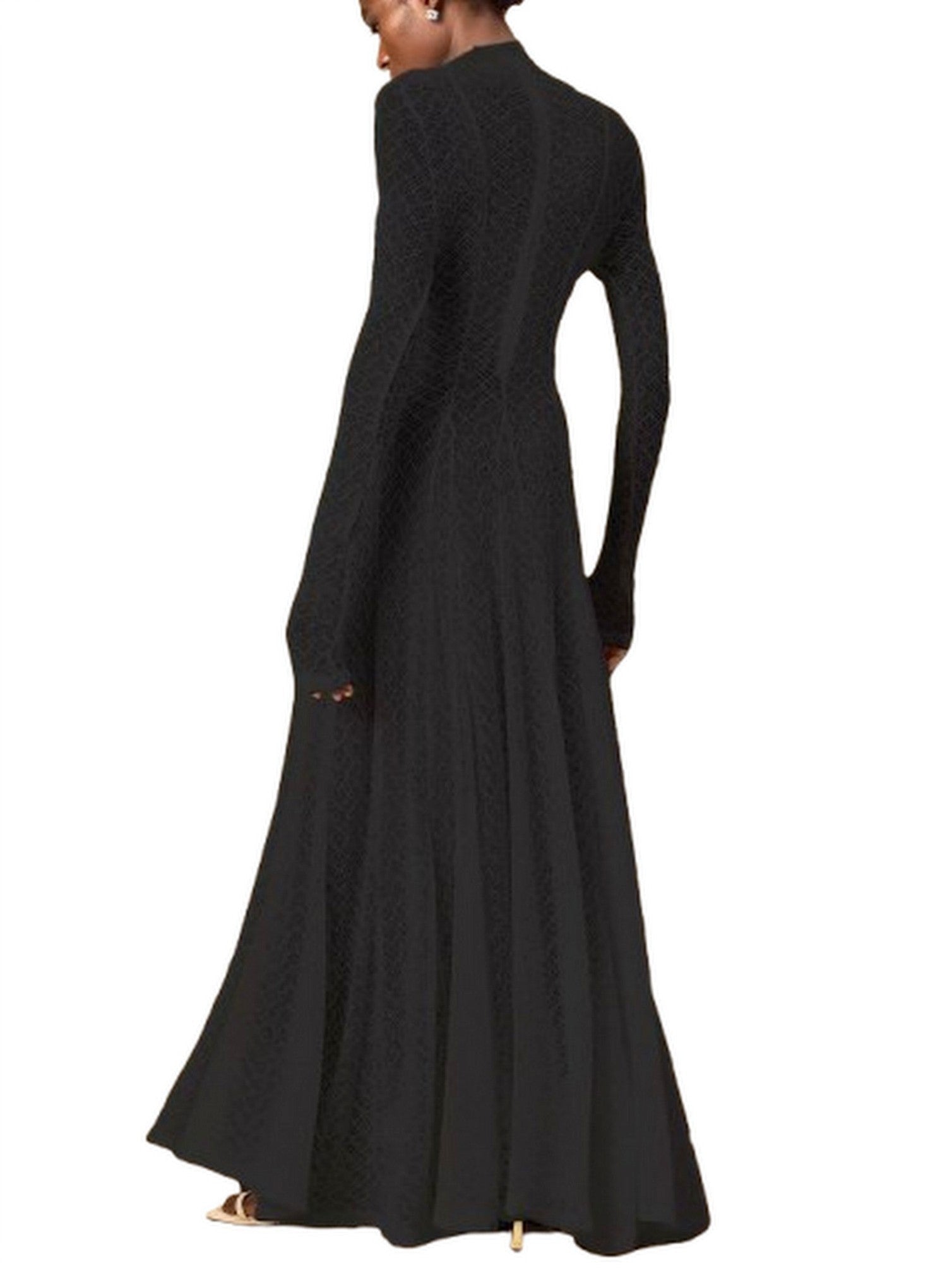 Fit and Flare Webbed Maxi Dress in Black - Dresses