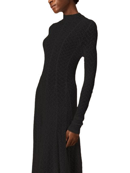 Fit and Flare Webbed Maxi Dress in Black - Dresses