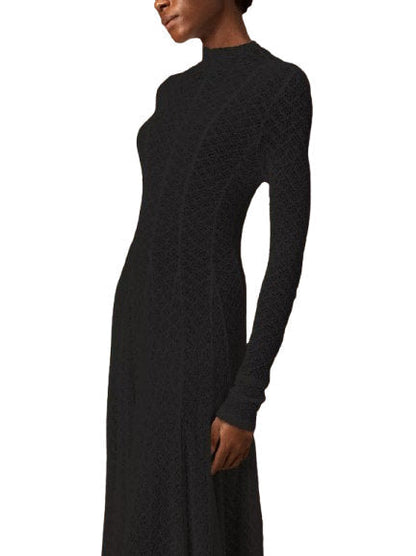 Fit and Flare Webbed Maxi Dress in Black - Dresses