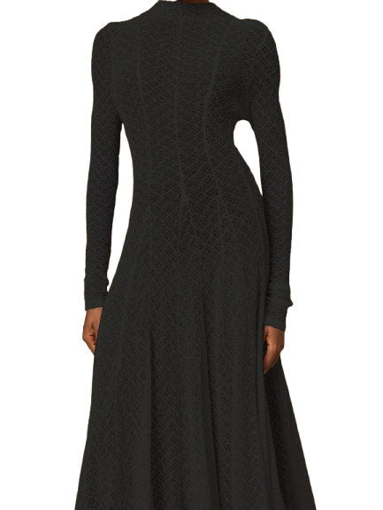 Fit and Flare Webbed Maxi Dress in Black - Dresses