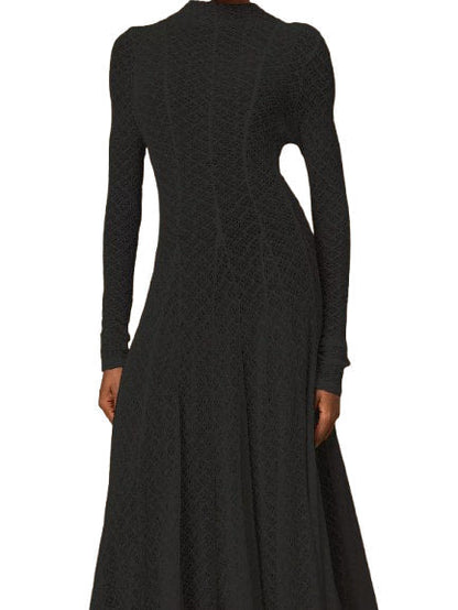 Fit and Flare Webbed Maxi Dress in Black - Dresses