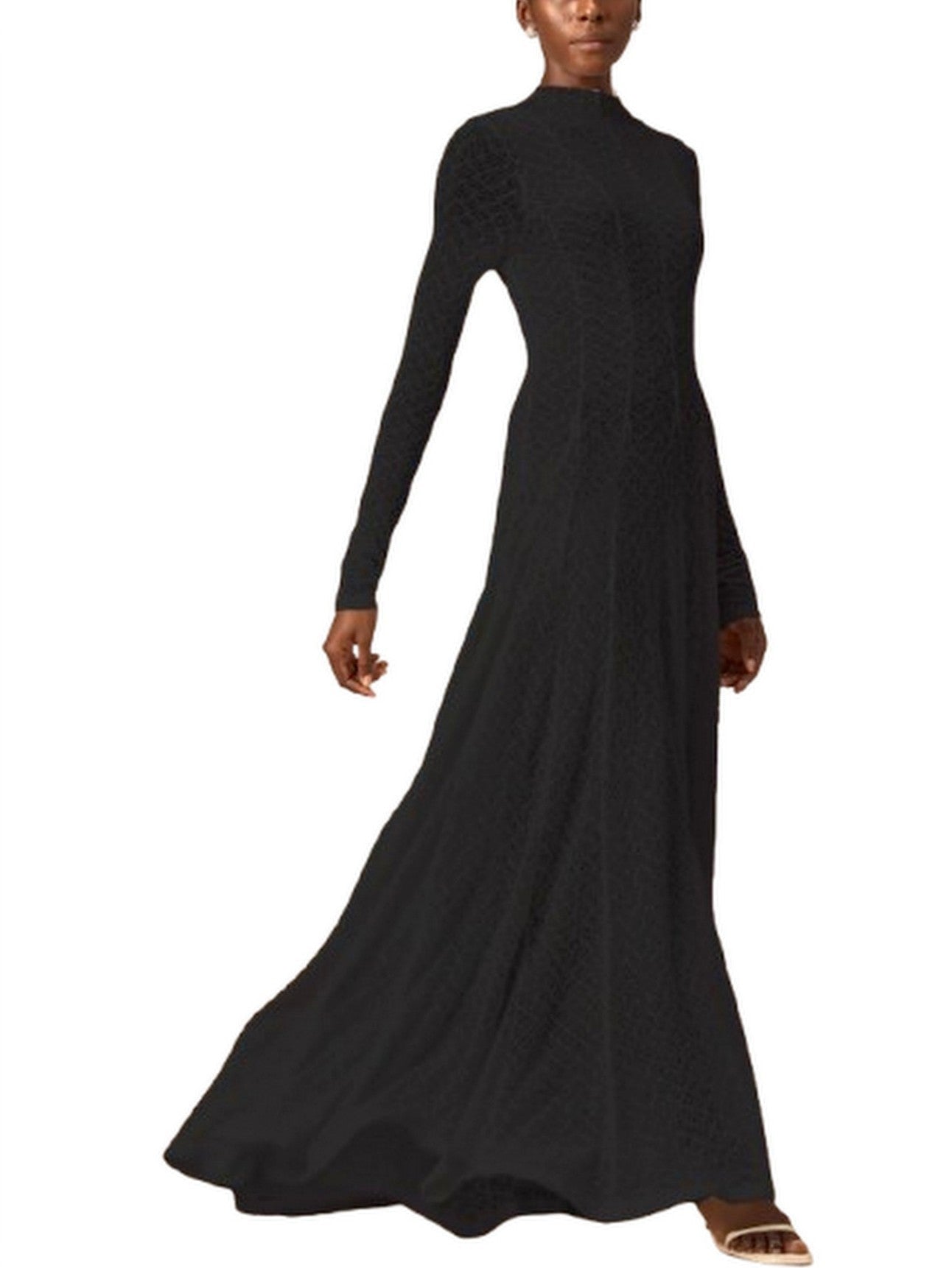 Fit and Flare Webbed Maxi Dress in Black - Dresses