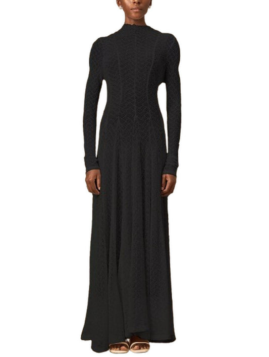 Fit and Flare Webbed Maxi Dress in Black - Dresses