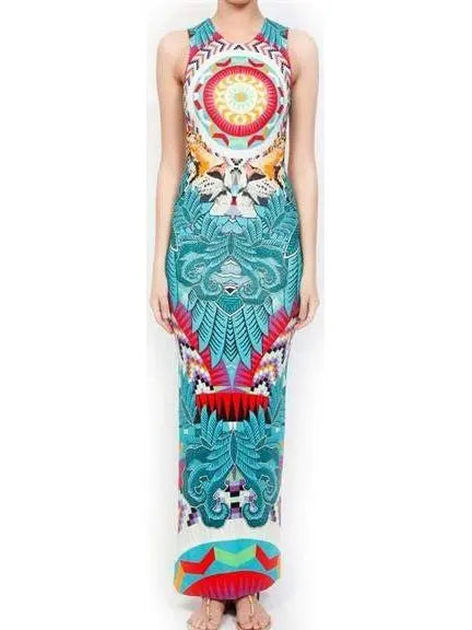 Fitted Column Jersey Silk Strapless Printed Long Dress - Dresses