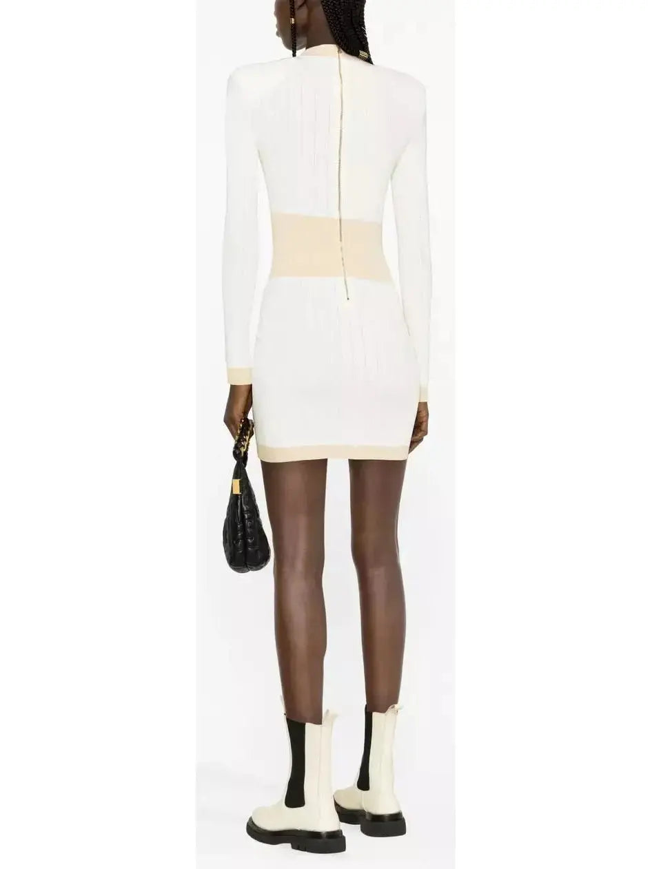 Fitted Embossed-Button Mini Dress White - Dresses