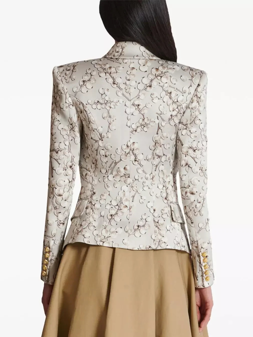 Fitted Printed Satin Blazer with Gold Spiral Buttons - Jackets