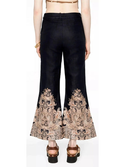 Flared Pants with Paisley Print - Jeans & Pants