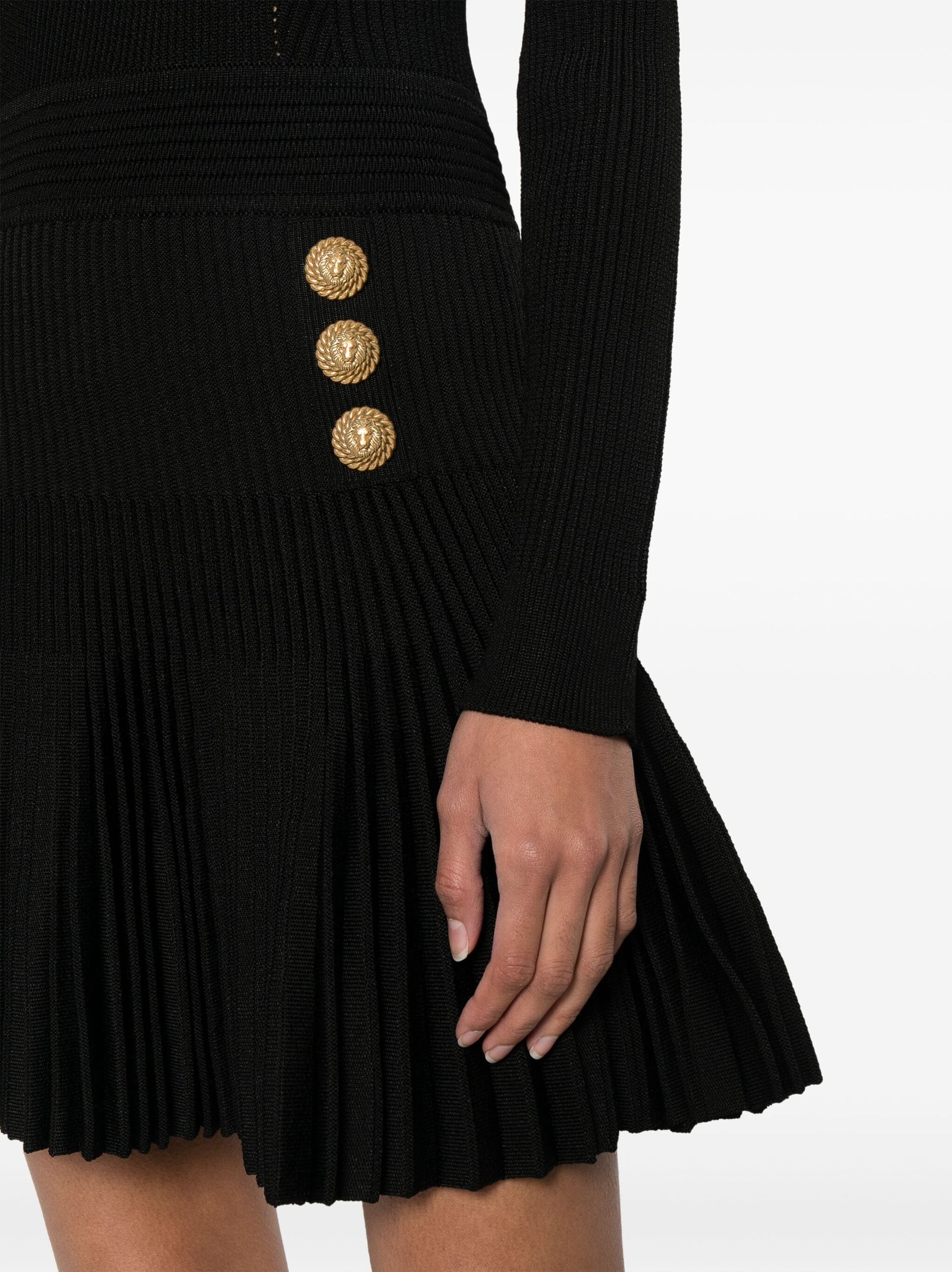 Flared Ribbed Knit Dress in Black - Dresses