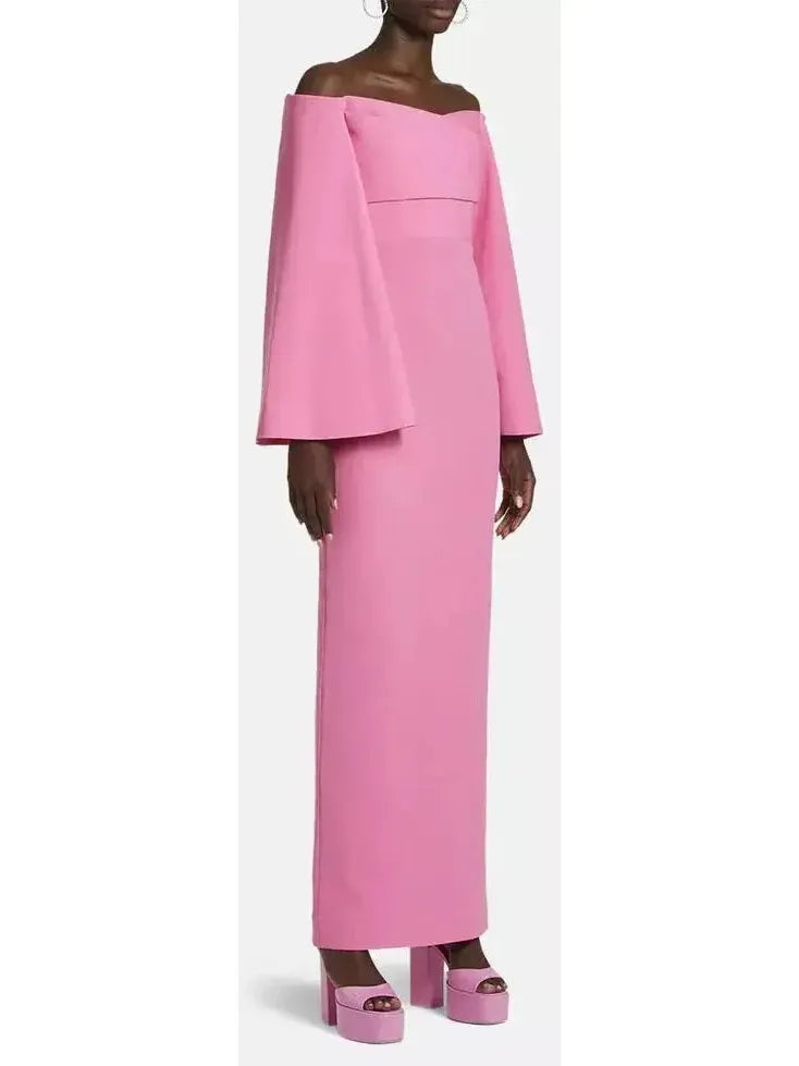 Flared-Sleeve Off-The-Shoulder Maxi Dress in Pink - Dresses