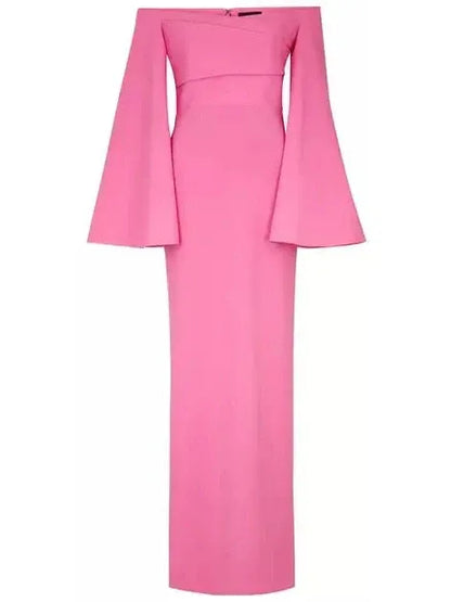 Flared-Sleeve Off-The-Shoulder Maxi Dress in Pink - Dresses