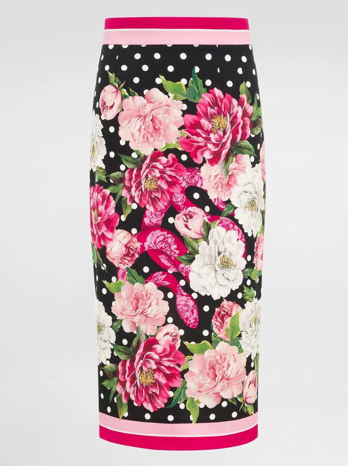 Floral and Polka-Dot Print Silk Blouse and Skirt Set - Suits & Sets