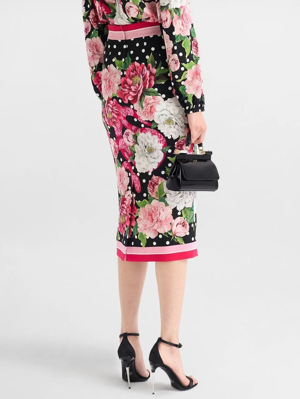 Floral and Polka-Dot Print Silk Blouse and Skirt Set - Suits & Sets