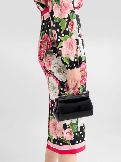 Floral and Polka-Dot Print Silk Blouse and Skirt Set - Suits & Sets