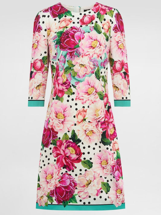 Floral and Polka-Dot Print Silk Dress - Dresses