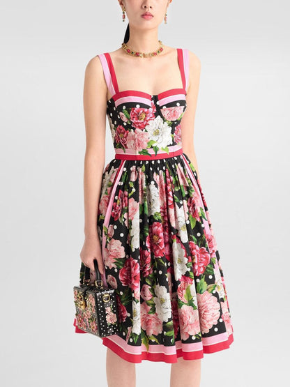 Floral and Polka-Dot Printed Fit and Flare Dress - Dresses