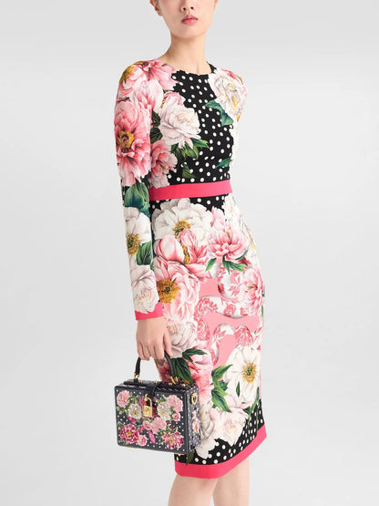 Floral and Polka-Dot Printed Silk Dress - Dresses