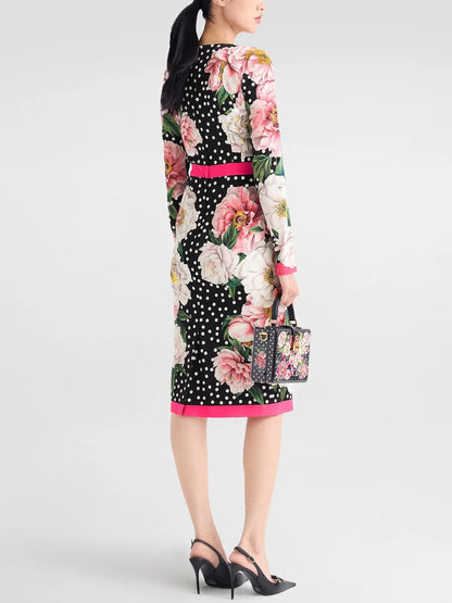 Floral and Polka-Dot Printed Silk Dress - Dresses