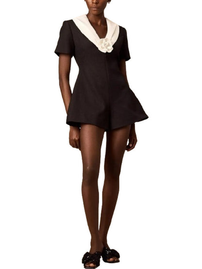 Floral-Applique Bicolor Playsuit - Suits & Sets