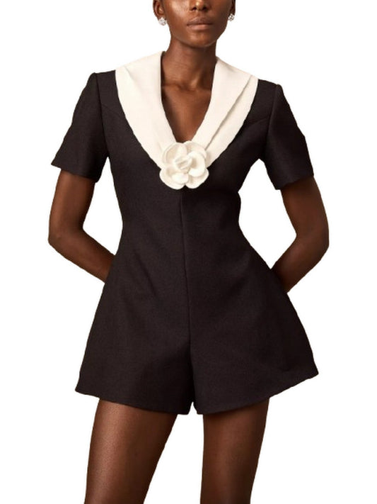 Floral-Applique Bicolor Playsuit - Suits & Sets