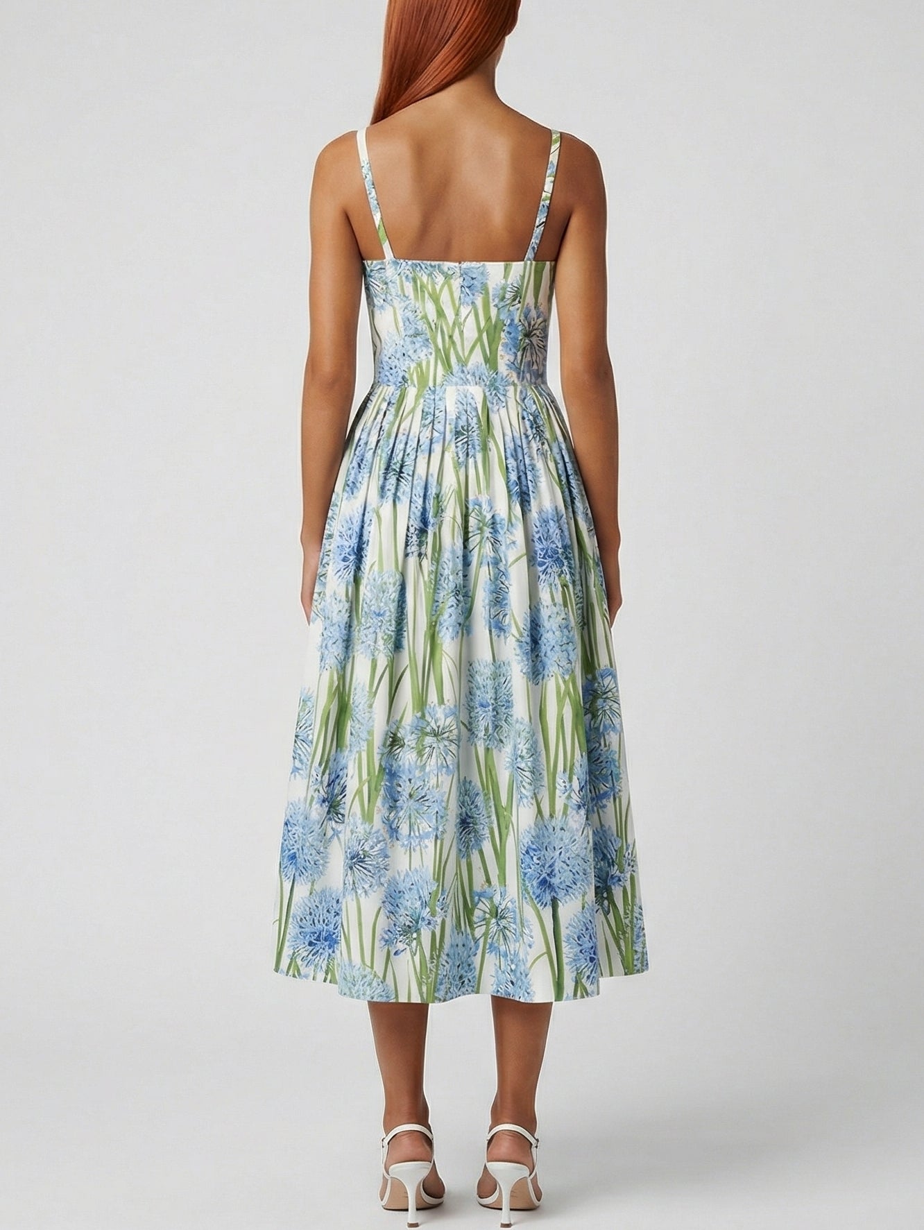 Floral Appliqué Fit-and-Flare Cotton Midi Dress - Dresses