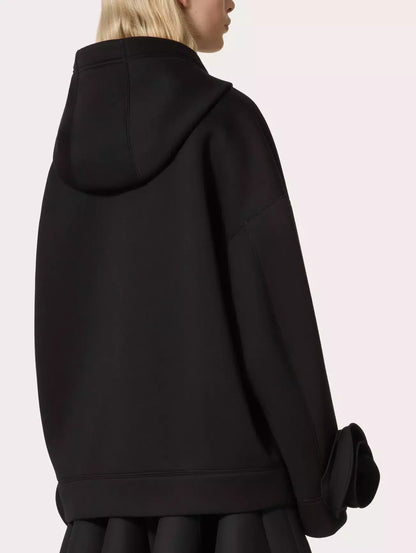 Floral-Applique Hooded Zip Jersey Sweatshirt in Black - Tops