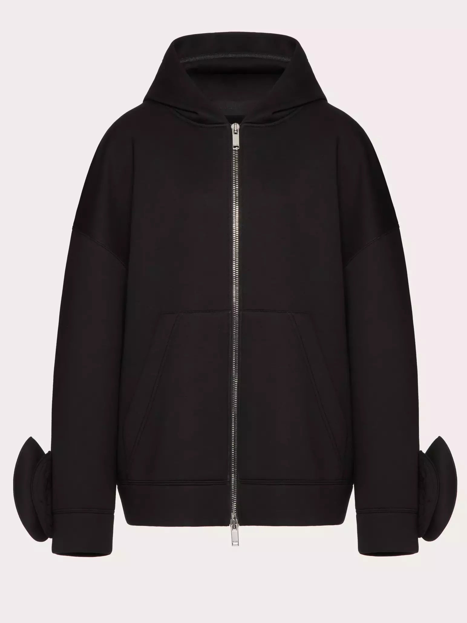 Floral-Applique Hooded Zip Jersey Sweatshirt in Black - Tops