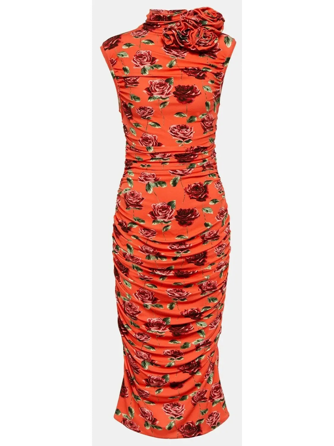 Floral-Appliqué Printed Midi Dress - Dresses