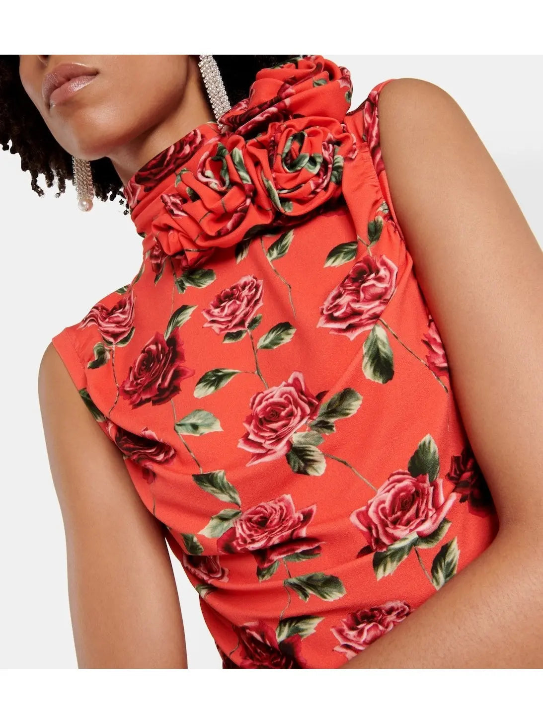 Floral-Appliqué Printed Midi Dress - Dresses