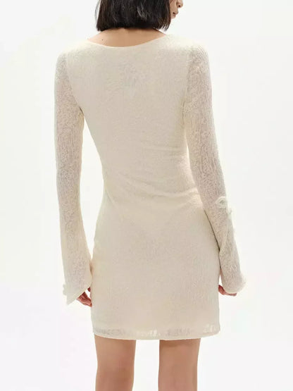 Floral Appliqued Wool-Blend Mini Dress - Dresses