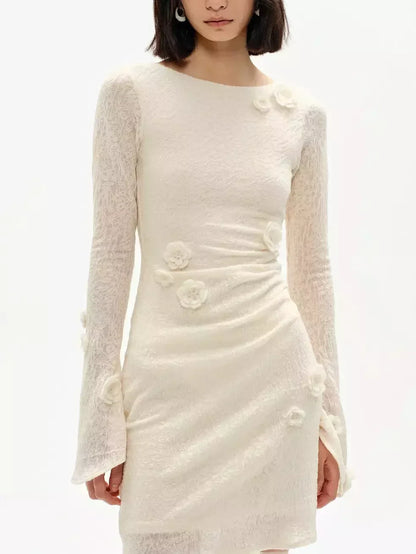 Floral Appliqued Wool-Blend Mini Dress - Dresses