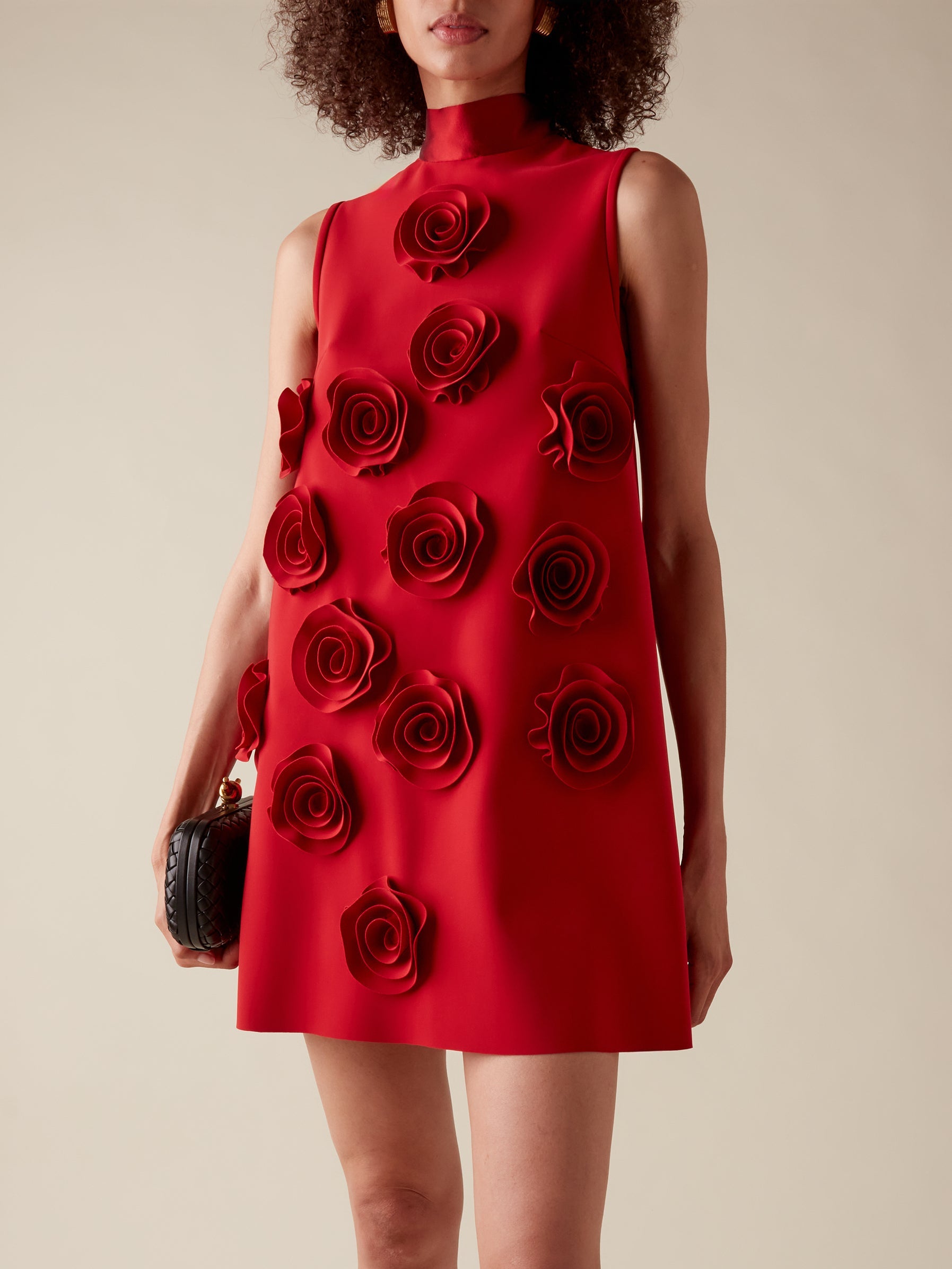 Floral-Appliqued Sleeveless Red Mini Dress - Dresses