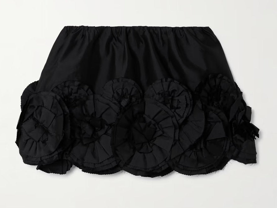 Floral Appliques Embellished Mini Skirt in Black - Skirts