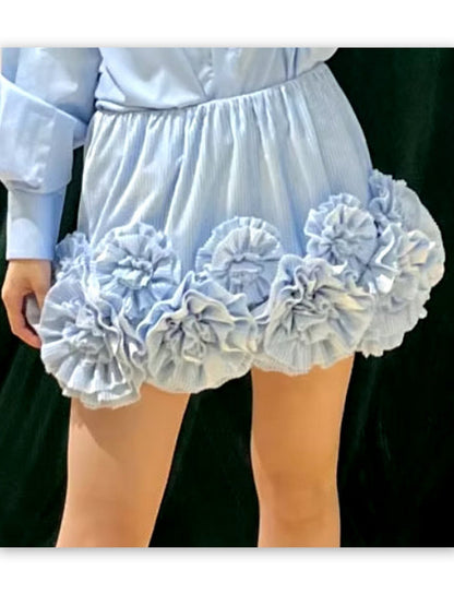 Floral Appliques Embellished Mini Skirt in Blue - Skirts