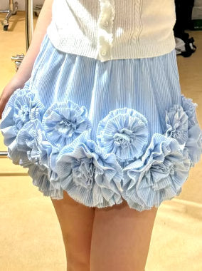 Floral Appliques Embellished Mini Skirt in Blue - Skirts