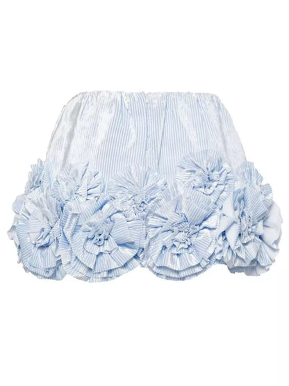 Floral Appliques Embellished Mini Skirt in Blue - Skirts