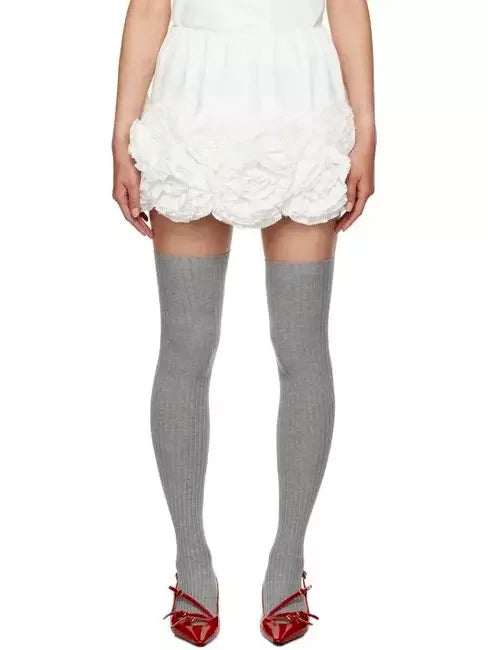 Floral Appliques Embellished Mini Skirt in White - Skirts