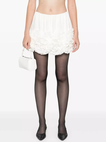 Floral Appliques Embellished Mini Skirt in White - Skirts