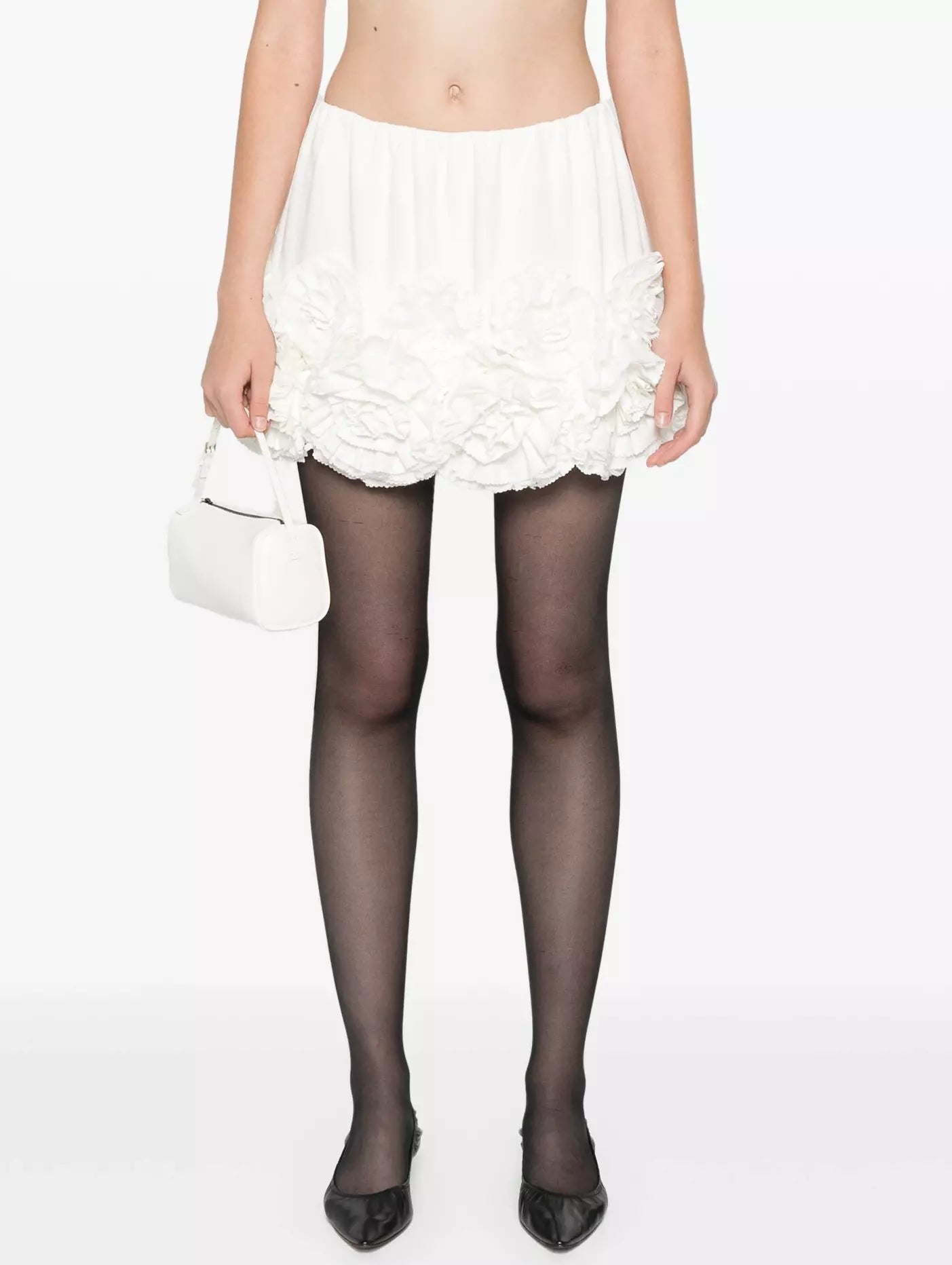 Floral Appliques Embellished Mini Skirt in White - Skirts