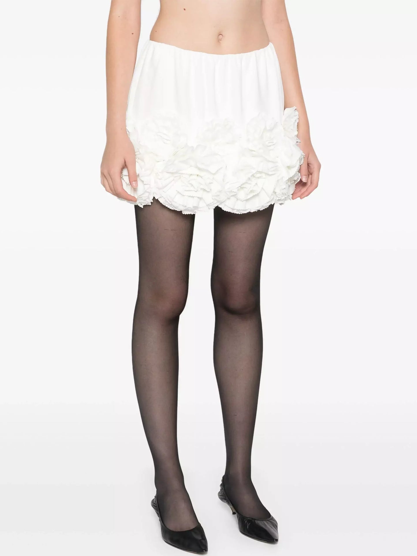 Floral Appliques Embellished Mini Skirt in White - Skirts