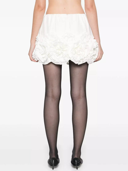 Floral Appliques Embellished Mini Skirt in White - Skirts