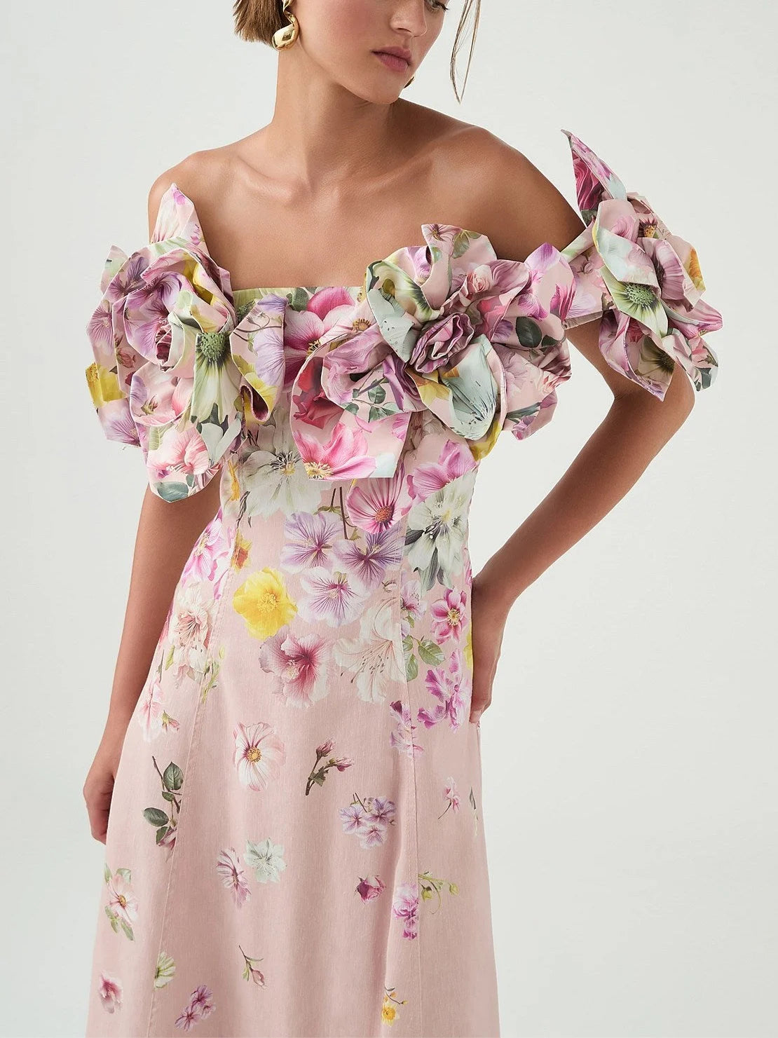 Floral Appliques Off-Shoulder Print Maxi Dress - Dresses