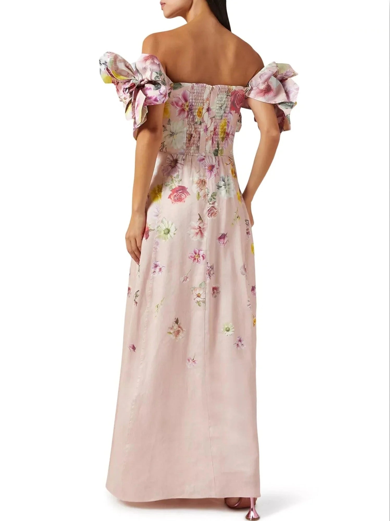 Floral Appliques Off-Shoulder Print Maxi Dress - Dresses
