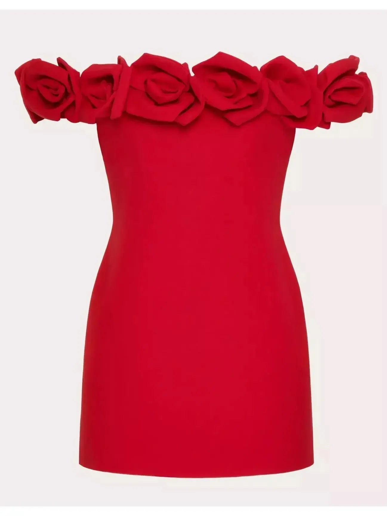 Floral Appliqués Red Off-The-Shoulder Mini Dress - Dresses