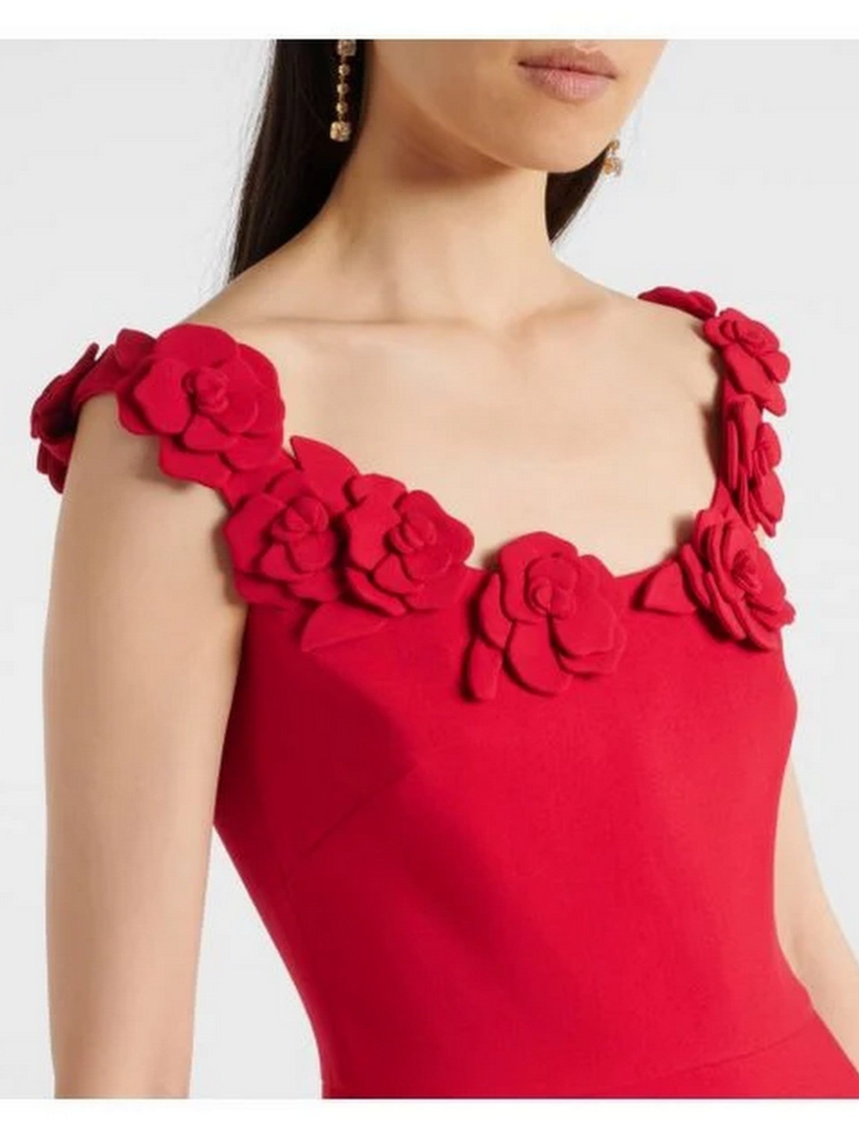 Floral-Appliques Sleeveless A-Line Red Midi Dress - Dresses