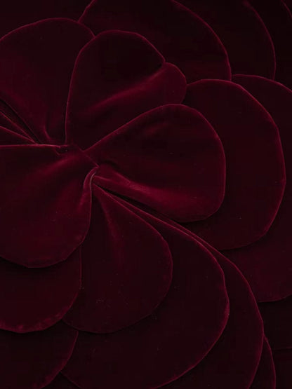Floral Appliques Strapless Red Velvet Dress - Dresses