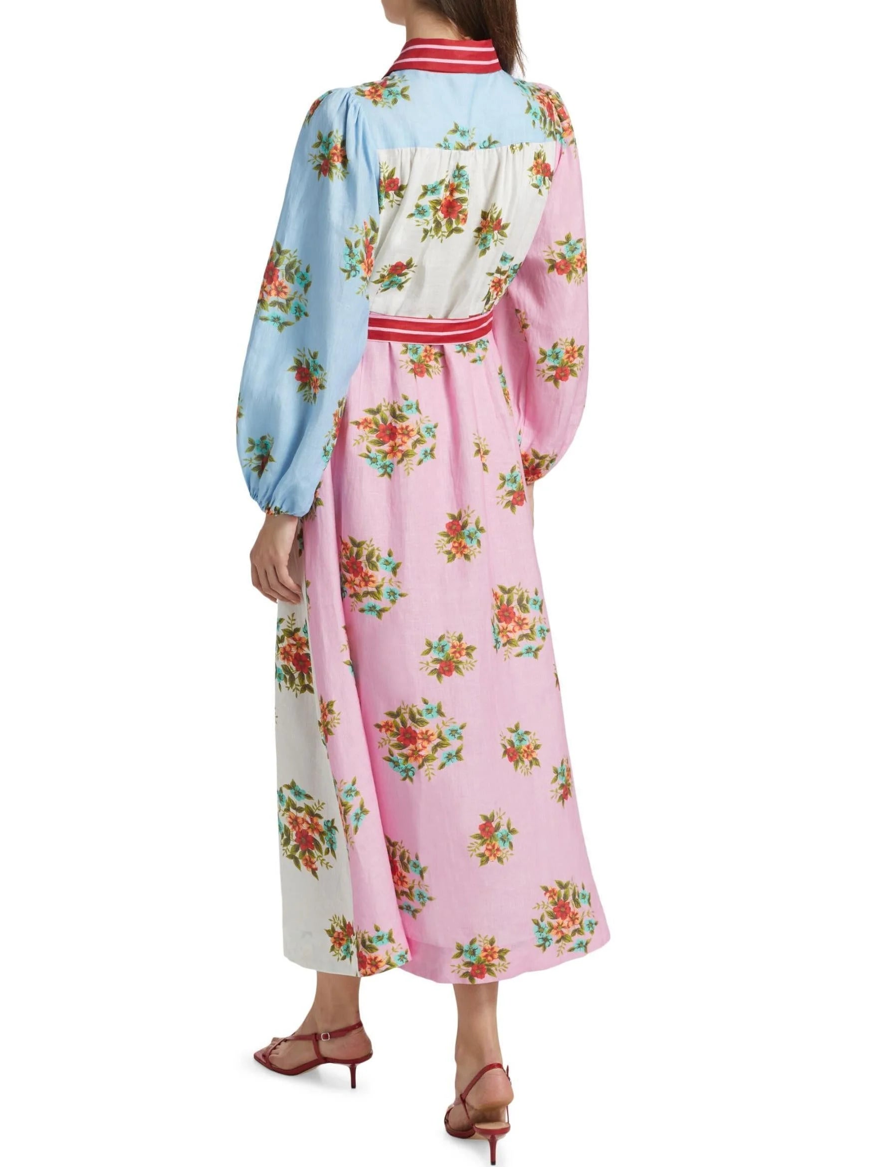 Floral Bouquet Printed Linen Long Shirt Dress - Dresses