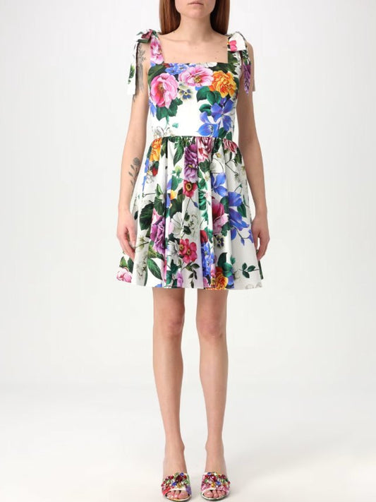 Floral Cotton Fit and Flare Mini Dress - Dresses